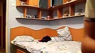 Woman sucks on his cock in dormroom
