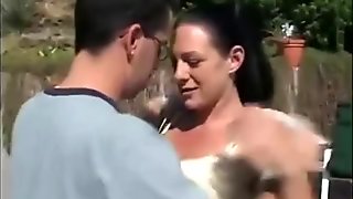 MILF gets sex by the swimming pool