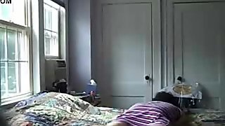 Caught my horny mom rubbing pussy on bed. Hidden cam