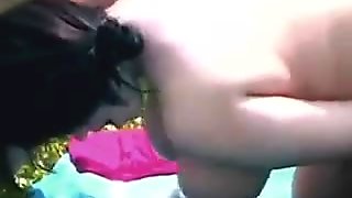 Chubby Brunette Mom Outdoors by young Guy