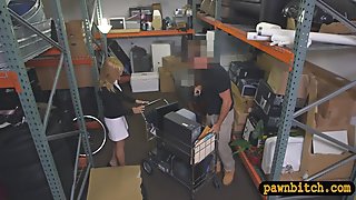 Hot blonde milf sells her stuff and pounded in storage room